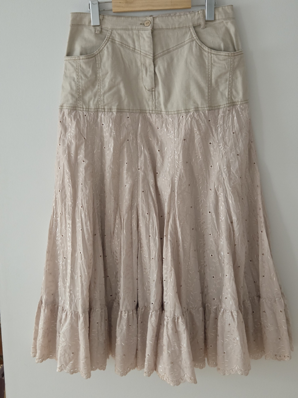 Vintage Marie Claire Two-Tone Lace Maxi Skirt in Beige and Really Light Blush
